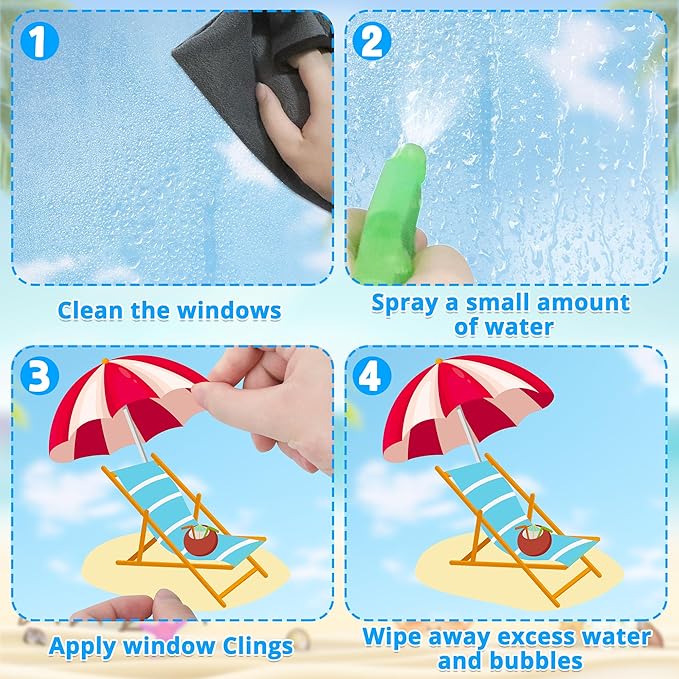 9 Sheets Summer Window Clings, Double Sided Summer Window Clings for Glass Windows, Hello Beach Decals, Sun Watermelon Pattern Stickers for Home Office Accessories Decorations-Ruum Studio Home