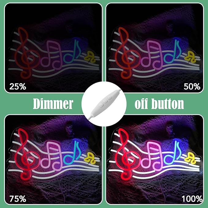 Musical Staff Note Neon Sign Led Music Neon Light for Wall Decor Dimmable USB Power Musical Light Up Sign for Music Studio Classroom Party Bar Bedroom-Ruum Studio Home