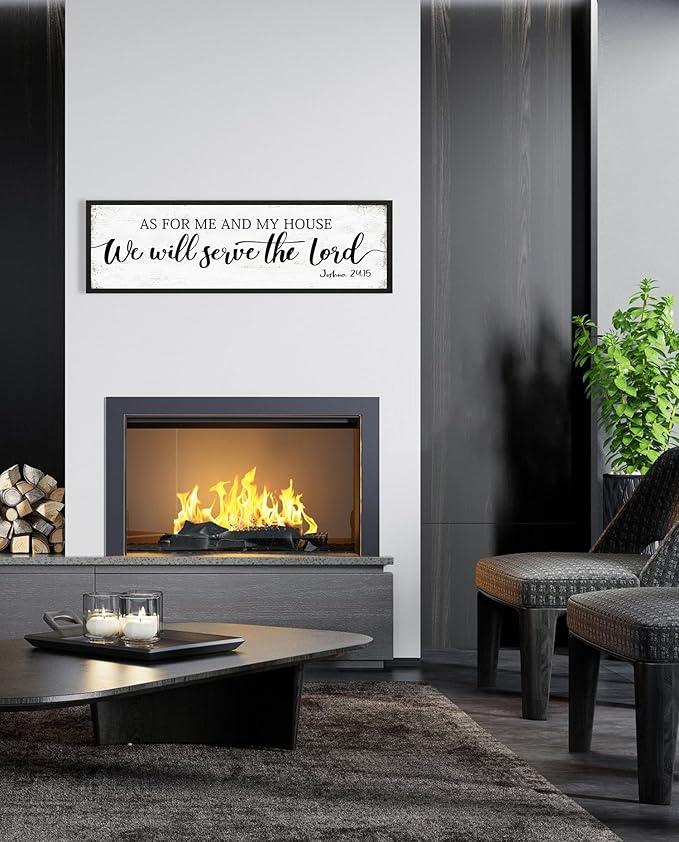 As for Me and My House We Will Serve the Lord Sign: Rustic Family Bedroom Signs Wall Decor Above Bed,Framed Country Wall Plaque Hanging Farmhouse Bible Verse Sign Christian Art Gifts 12" x 40"-Ruum Studio Home