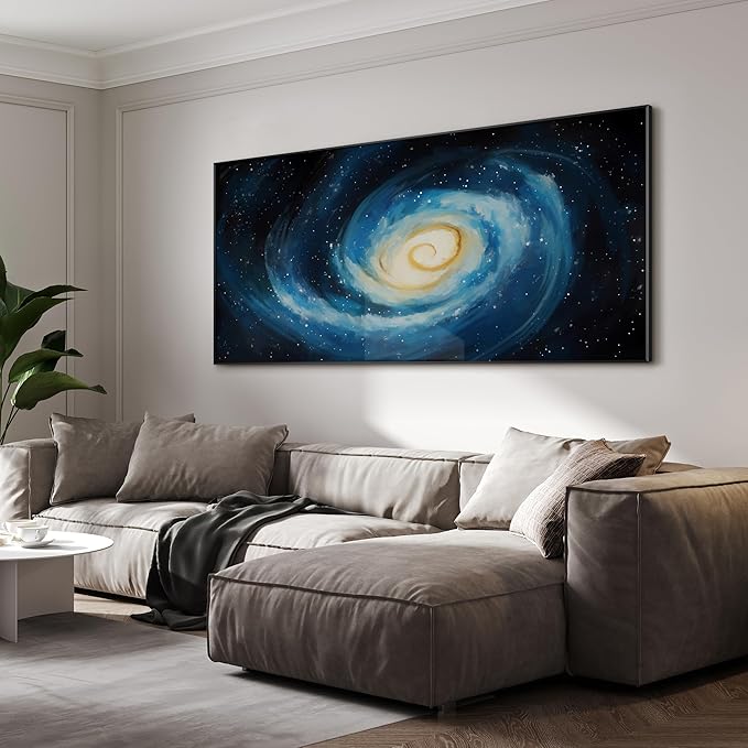 SIGNWIN 36"x72" Extra Large Framed Wall Art Spiral Galaxy Vivid Blue and Yellow Cosmic Space Illustration for Home Living Room Bedroom Decor (Frame Assembly Required)-Ruum Studio Home