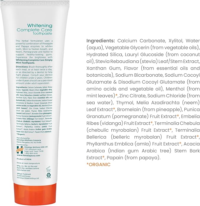 Himalaya Botanique Whitening Complete Care Toothpaste, Teeth Whitening, Fights Plaque, Fluoride Free, No Artificial Flavors, SLS Free, Cruelty Free, Foaming, Simply Mint Flavor, 5.29 Oz, 2 Pack-Ruum Studio Home