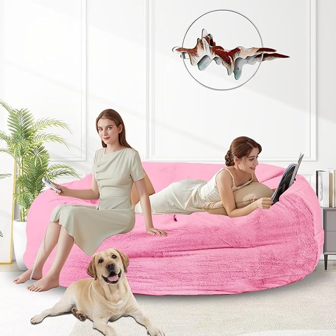 Bean Bag Chair for Adults 6FT,Soft Removable Cover for Teens/Girls Bedroom,Fluffy Giant Round Floor Beanbag Lounger Chairs (No Filler,Pink)-Ruum Studio Home