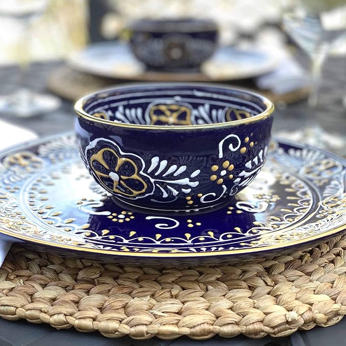 Encantada Handmade Hand-Painted Authentic Mexican Pottery Mugs (2-Pack, Blue Helecho)-Ruum Studio Home