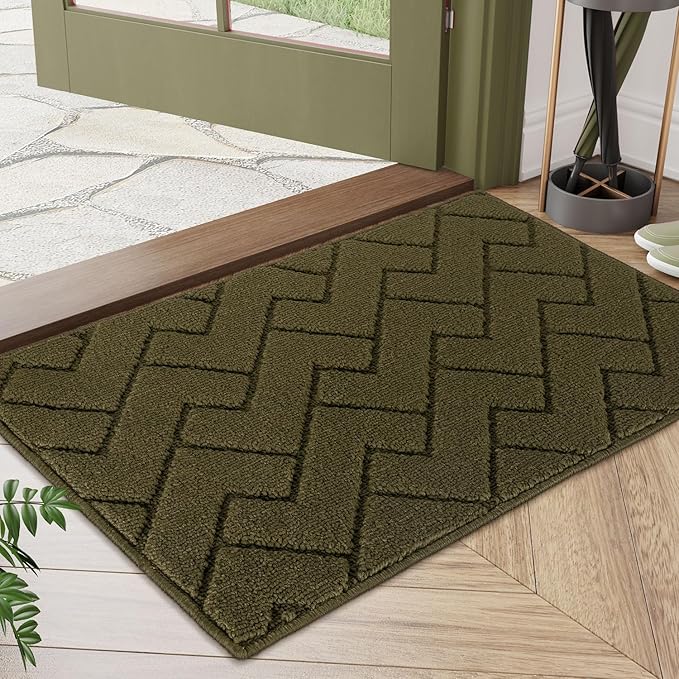 hicorfe Front Door Mat Outside Entrance,20"x31.5" Absorbent Muddy Dirt Resist Welcome Door Mats Outdoor Indoor,Stain and Fade Resistant,Non Slip Backing Entry Mat Doormat for Entryway(Oliver Green)-Ruum Studio Home