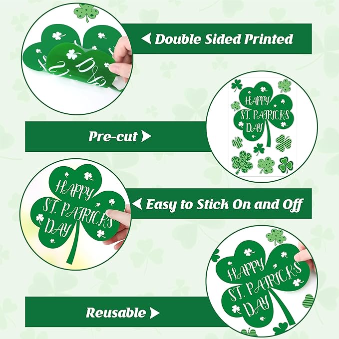 9 Sheets St Patricks Day Window Clings, 115 PCS St Patrick's Day Shamrock Window Stickers for St Patricks Day Decorations, Green Static Spring Window Clings for Glass Windows St Patricks Day Decor-Ruum Studio Home