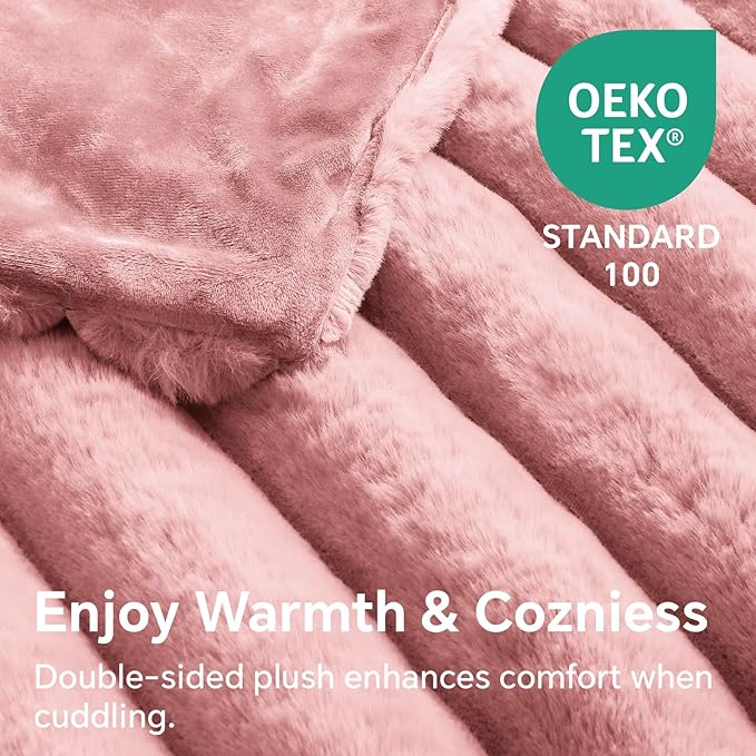 BEDELITE Faux Fur Throw Blanket for Couch, Soft and Cozy Luxurious 3D Striped Fluffy Blanket, 770GSM Thick Warm Plush Fuzzy Faux Rabbit Fur Blanket for Women Gift (Pink, 60"x 80")-Ruum Studio Home