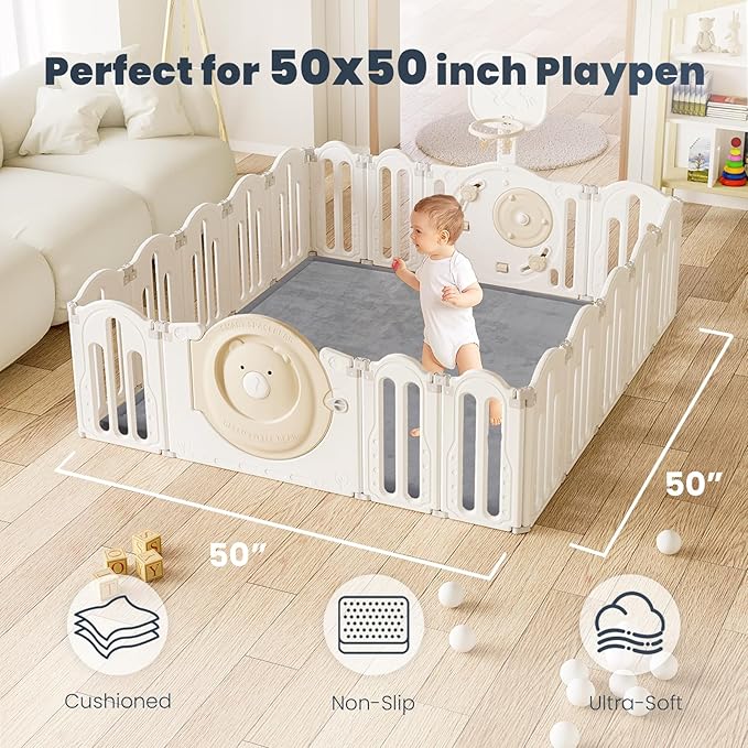 ACOMOPACK Baby Play Mat for Floor 1.3" Thick Memory Foam 50x50 Soft Velvet Playpen Mat for Kids,Infants,Toddlers,Tummy Time Crawling Mats with Non-Slip Bottom,Yoga,Tatami,Nursery Rug（Dark Grey）-Ruum Studio Home