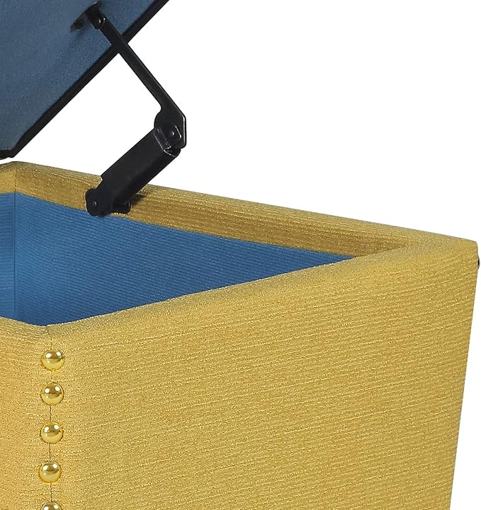 Adeco Square Storage Ottoman with Hinged Lid, Modern Accent Bench Footrest Stool, Coffee Table for Living Room Bedroom,Yellow Large-Ruum Studio Home