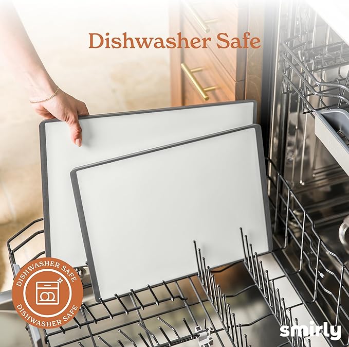 SMIRLY Plastic Cutting Board Set 3 Pieces, Non-Slip Dishwasher Safe Chopping Boards for Kitchen, Grey & White-Ruum Studio Home