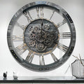 DORBOKER 36" Extra Large Wall Clock with Moving Gears, Oversized Giant Industrial Steampunk Rustic Clocks for Wall Decor Living Room Home Office, Solid Wood Retro Metal,Carbon Grey-Ruum Studio Home