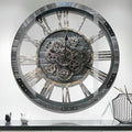 DORBOKER 27" Real Moving Gears Large Wall Clock with Toughened Glass Cover, Giant Wood Farmhouse Clock, Oversized Vintage Industrial Rustic Clock for Living Room Decor Home Kitchen (Carbon Grey)-Ruum Studio Home