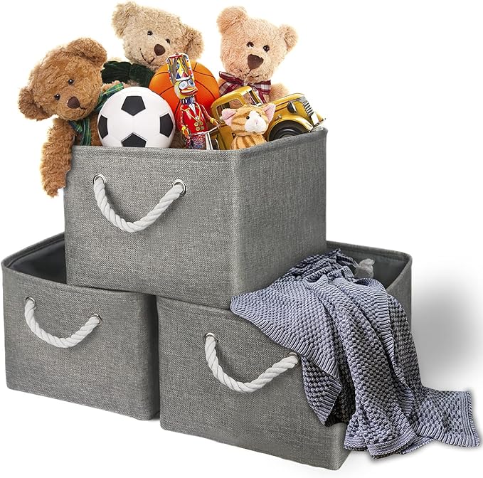 TheWarmHome Storage Bins - 3PCS Fabric Storage Baskets for Organizing Shelves | Large Basket Closet Organizer for Home Shelf Dog Laundry Organization | Collapsible Storage Cubes W/Handles-Ruum Studio Home