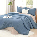 Litanika Comforters Grayish Blue Oversized Queen Size, 3 Pieces Lightweight Solid Bedding Comforter Set, All Season Fluffy Bed Set (98x98In Comforter & 2 Pillowcases)-Ruum Studio Home