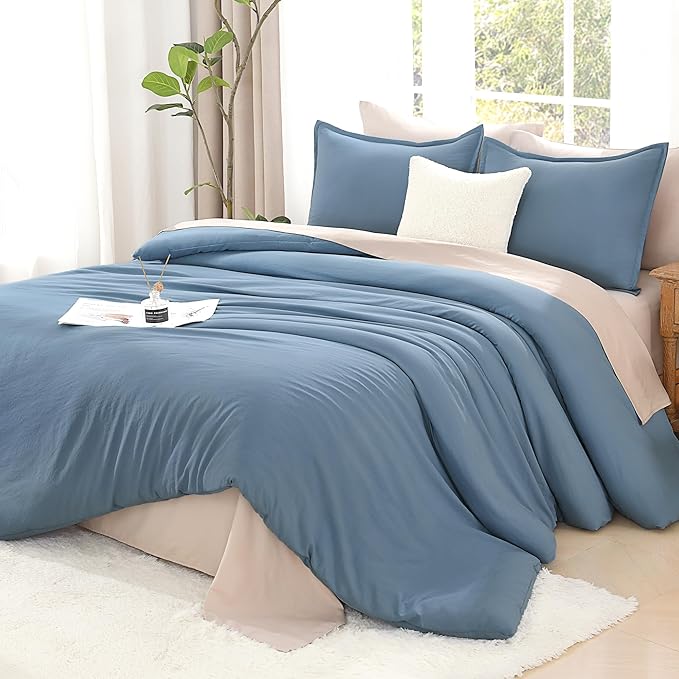 Litanika Comforters Grayish Blue Oversized Queen Size, 3 Pieces Lightweight Solid Bedding Comforter Set, All Season Fluffy Bed Set (98x98In Comforter & 2 Pillowcases)-Ruum Studio Home
