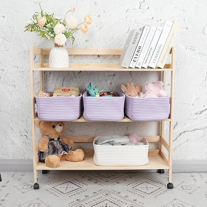 Small Woven Storage Baskets 13“X9”X5“ Decorative Rope Bins for Organizing Shelves, Closets, and Toys, Empty Gift Baskets, Cute Organizer Basket for Home and Office (purple, Large)-Ruum Studio Home