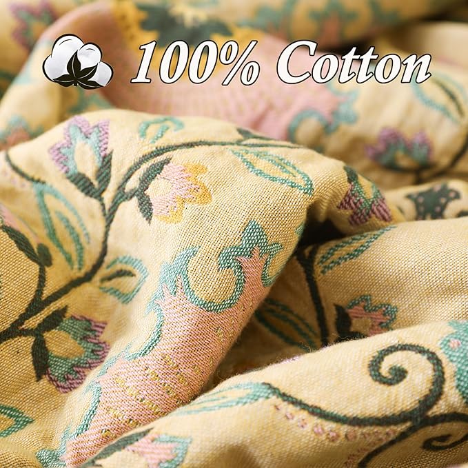 Snycler Boho Throw Blanket 60"x80" - 100% Cotton Ultra Soft Rustic Quilt, Green Floral Printed Farmhouse Decor for Bed, Sofa, Couch, Chair - All Season Cozy Blanket-Ruum Studio Home