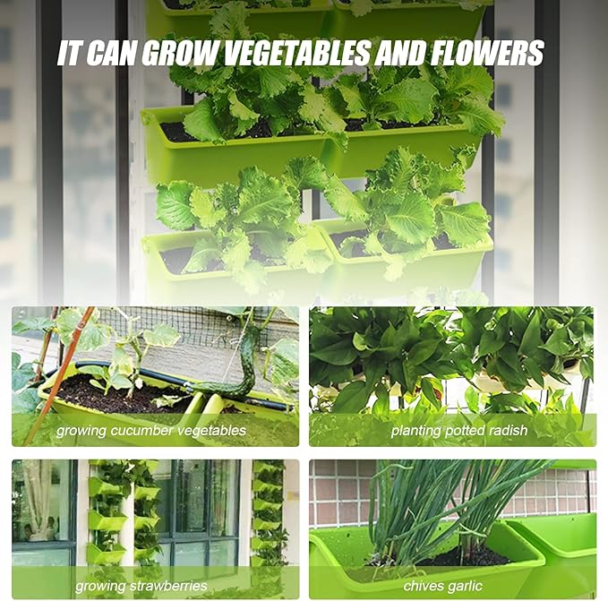 8 Pockets Vertical Planters,Wall Mounted Plastic Plant Grow Pots,Wall Pocket Planters for Indoor,Outdoor,Balcony,Garden Decoration,Light Green-Ruum Studio Home