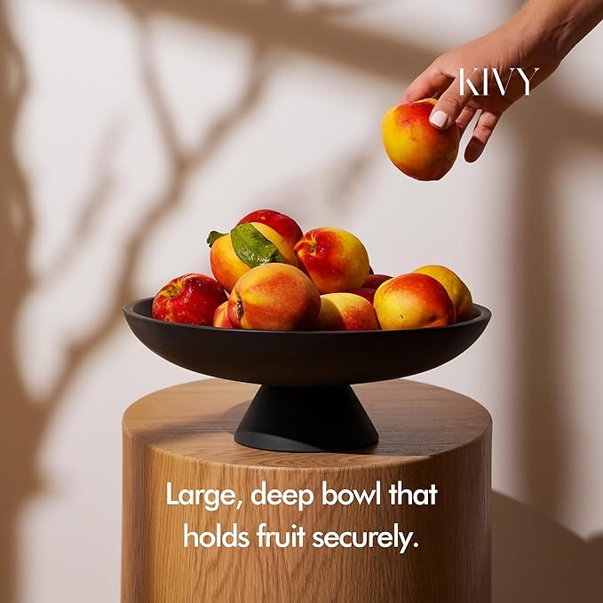 KIVY Concrete Fruit Bowl for Kitchen Counter - Large Decorative Bowl for Home Decor - Modern Key Bowl for Entryway Table - Pedestal Bowl - Fruit Basket for Home Decor - Black Fruit Bowl Decor-Ruum Studio Home