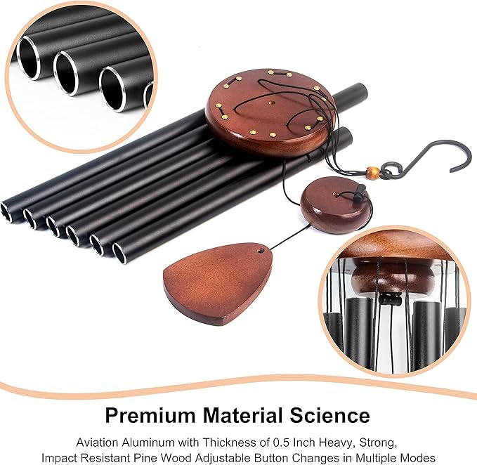 Large Aluminium Wind Chimes 37" Inches to Create a Zen Atmosphere Suitable for Outdoor, Garden, Patio Decoration Wind Chimes with Wind Catcher Suitable as A Gift for Unisex(2 Pack Black)-Ruum Studio Home