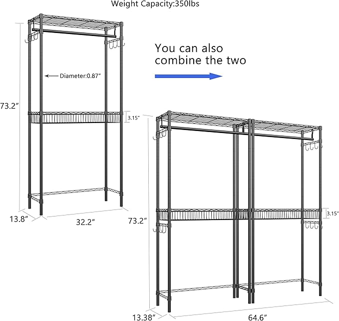Xiofio Washer and Dryer Storage Shelf,Clothes Drying Rack,2 Tier Adjustable Height Storage Wire Basket with 2 Side Hook Laundry Shelves Used for Bathroom, Bedroom,Balcony,Black-Ruum Studio Home