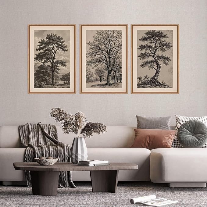 HPINUB Vintage Sketch Tree Framed Canvas Wall Art Set,Modern Nature Botanical Wall Decor, Antique Wilderness Tree Artwork,Minimalist Neutral Art Prints for Living Room,Bedroom,Farmhouse-16 x24 x3-Ruum Studio Home