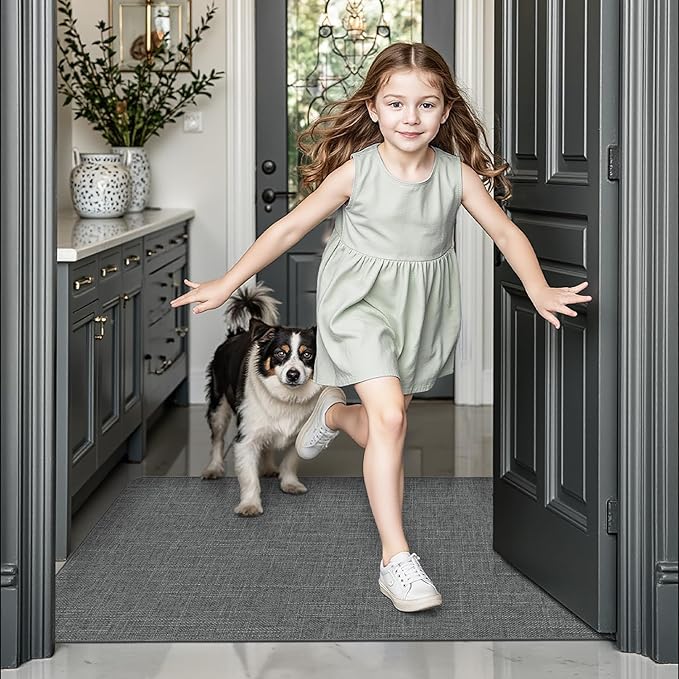 LUMI Ultra Thin Door Mat for Entryway,32"x48" Low Profile Non Slip Rubber Backing Indoor Doormat, Easy Clean Welcome Entrance Mat for Inside House, Patio, Greenish Grey-Ruum Studio Home