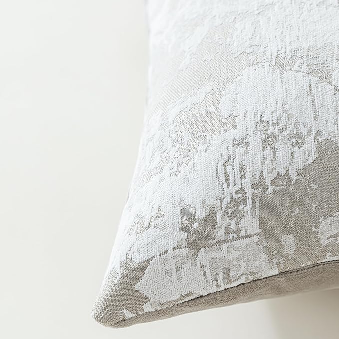Jacquard Throw Pillow Covers 18x18 Inch Set of 2 - Vintage Floral Boho Pillow Cases with Botanical Pattern | Farmhouse Decor for Couch | Soft Textured Neutral Trio Light Khaki Warm Beige 18" x 18"-Ruum Studio Home
