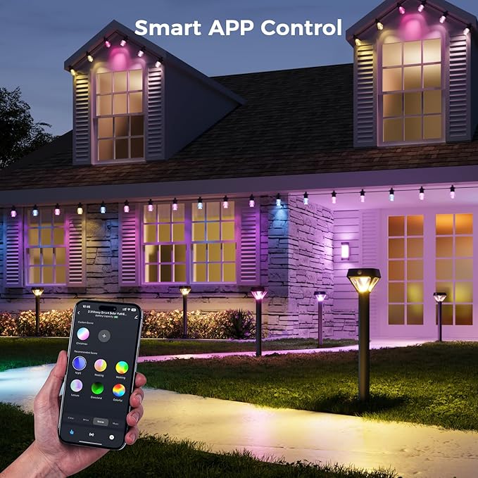 XMCOSY+ Smart Solar Lights Outdoor with Motion Sensor, 150LM APP Control RGBCW Color Changing Garden Lights Solar Powered for Yard Pathway Landscape, Waterproof, 2 Pack-Ruum Studio Home