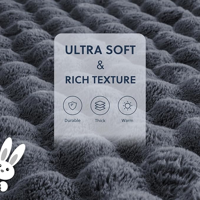 Cozy Faux Fur Throw Blanket for Bed-Warm Fuzzy Throw Blanket, Soft Plush Thick Bubble Blankets for Bedroom and Living Room, Furry Luxury Blanket, 60 x 80, Grey-Ruum Studio Home