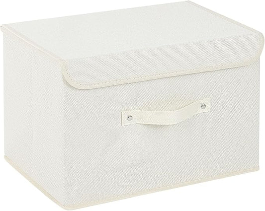 Storage Boxes, Collapsible Storage Bins with Lids, Cotton and linen cloth Storage Baskets with Handle, for Books, Closet, Bedroom, Home, 15x9.8x9.8 in, Beige-Ruum Studio Home