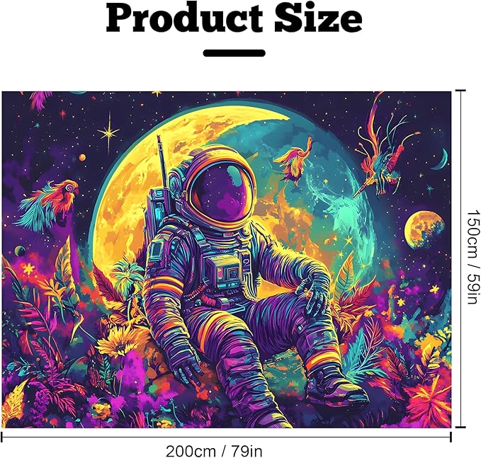 BVBOX Astronaut Space Blacklight Tapestry 79"x59", UV Reactive Astronaut Moon Garden Flower Universe Galaxy Planet Glow in Dark Tapestries, Black Light Neon Upright Poster Wall Hanging Backdrop Decor for Bedroom Living Room-Ruum Studio Home