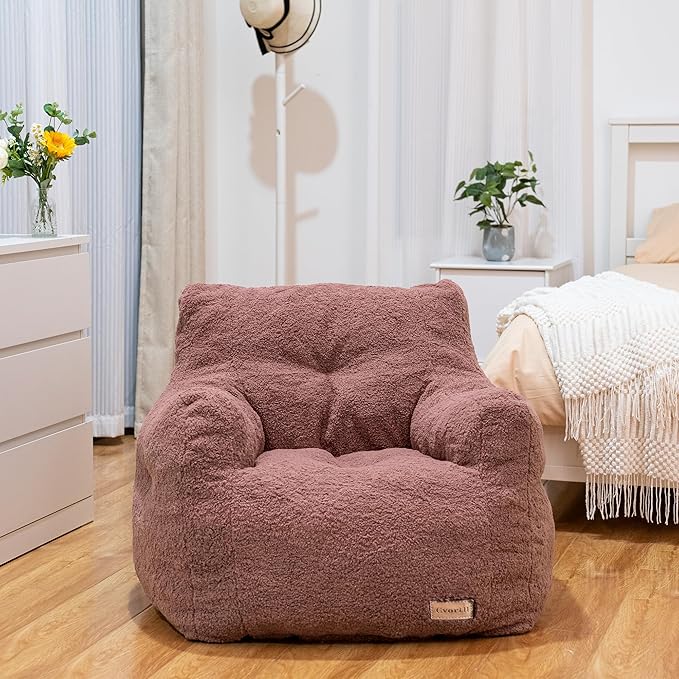 Bean Bag Chair with Filler, Bean Bag Sofa with Tufted Soft Stuffed Filling, Fluffy and Lazy Sofa, Comfy Cozy BeanBag Chairs with Memory Foam for Dorm, Apartment, Living Room (Red)-Ruum Studio Home