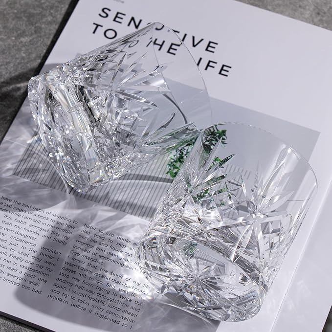 KAMMAK Crystal Whiskey Glasses Set of 2, Handcrafted 7.1oz Old Fashioned Glasses Stemless, Luxury Cocktail Glasses, Hand Blown Scotch Cup for Women, Men Gift for Rocks, Bourbon Barware, Bar-Ruum Studio Home