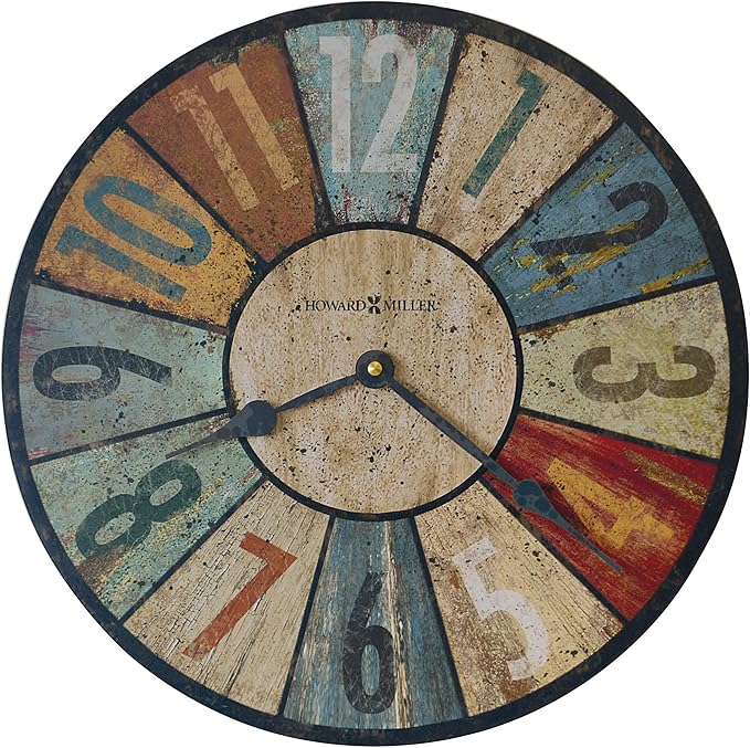 Howard Miller Sylvan II Wall Clock, Colorful Vintage Design with Black Needles Battery Operated, Wall Mount Quartz Movement Round Analog Display Perfect for Home Decor, Office and Living Room-Ruum Studio Home