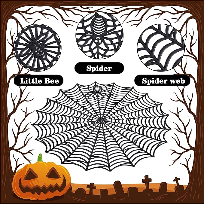 Sfcddtlg 6 Pcs Halloween Spider Web Placemats, 15" Heat Insulation Halloween Placemats Spider Web Table Mats, Hollow Out Spiderweb Coasters Placemat for Dining Table Party Decoration-Ruum Studio Home