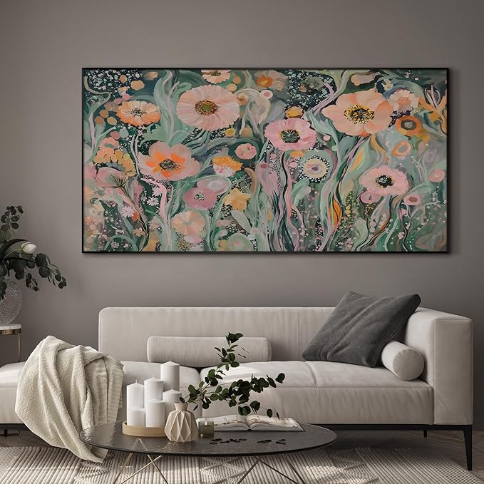 SIGNWIN 36"x72" Extra Large Framed Wall Art Whimsical Garden Bloom, Colorful Abstract Floral for Home Living Room Bedroom Decor (Frame Assembly Required)-Ruum Studio Home