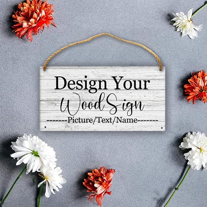Custom Personalized Board Hanging Wood Sign, Design Your Welcome Sign, Customizable Wall Plaque, House Wood Sign for Garden Yard Home Farmhouse 9.8x5.1 inch-Ruum Studio Home