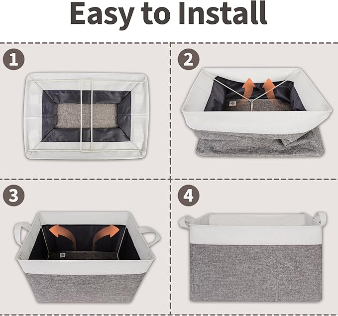 GRANNY SAYS Storage Baskets for Shelves, Closet Organizer Bins, Clothes Storage Bins with Metal Frame, Large Baskets for Organizing and Storage, Collapsible, Gray&White, 2-Pack-Ruum Studio Home