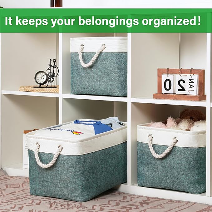 Bidtakay Fabric Storage Baskets for Shelves 3 Pack Large Storage Bins for Organizing Linen Collapsible Organizer for Closet-Deep Green-Ruum Studio Home