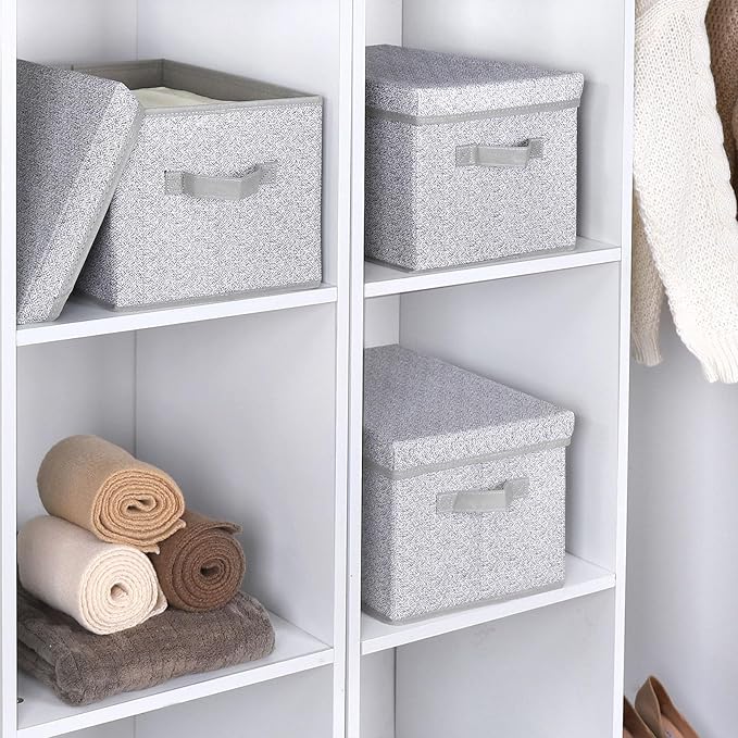 WUIKE Foldable Storage Bins with Lids, Storage Boxes with Handles, Closet Shelf Organizer, Fabric Storage Baskets for Bedroom, Decorative Storage Containers, Large, Ash Gray, 3-Pack-Ruum Studio Home