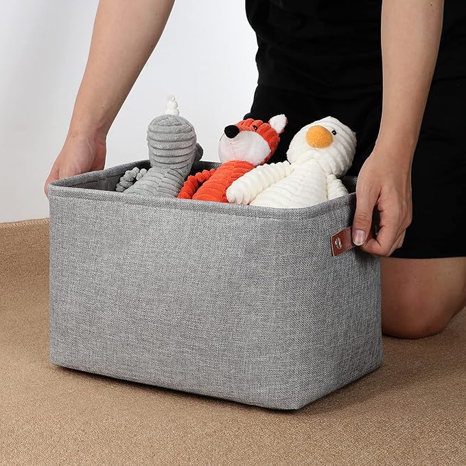 DULLEMELO Medium Storage Baskets for Organizing, Rectangular Fabric Storage Bins Collapsible, Perfect for Shelves, Closets, Nursery, Home, Office, Empty Gift Baskets (3-Pack,Grey)-Ruum Studio Home