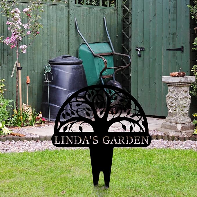 Personalized Tree of Life Metal Garden Sign with Stake, Custom Family Name Sign for Outdoor, Nature Lover Gift-Ruum Studio Home