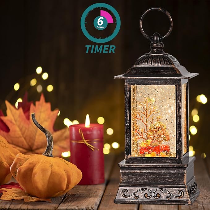 Fall Snow Globe Red Truck Lantern, Glitter Lighted Snow Globes Fall Decorations for Home, Light Up Snowglobe Fall Décor-Ruum Studio Home
