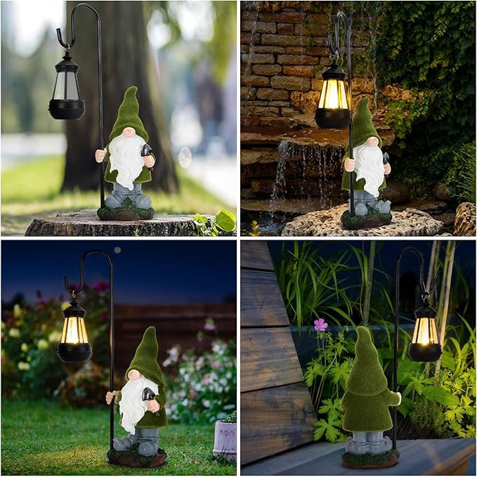 Solar Garden Gnome Decor Outdoor Statue - Gnome With LED Waterproof Sculptures Lights, Cute Gnome Pond/Yard Statues Outside Decoration, Home, Lawn, Patio, Resin Animal Ornament, Women/Gardening Gift-Ruum Studio Home
