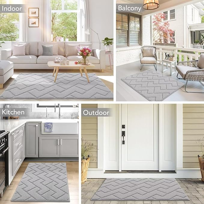 hicorfe Front Door Mat Outside Entrance,24"x35" Absorbent Muddy Dirt Resist Welcome Door Mats Outdoor Indoor,Stain and Fade Resistant,Non Slip Backing Entry Mat Doormat for Entryway (Light Grey)-Ruum Studio Home