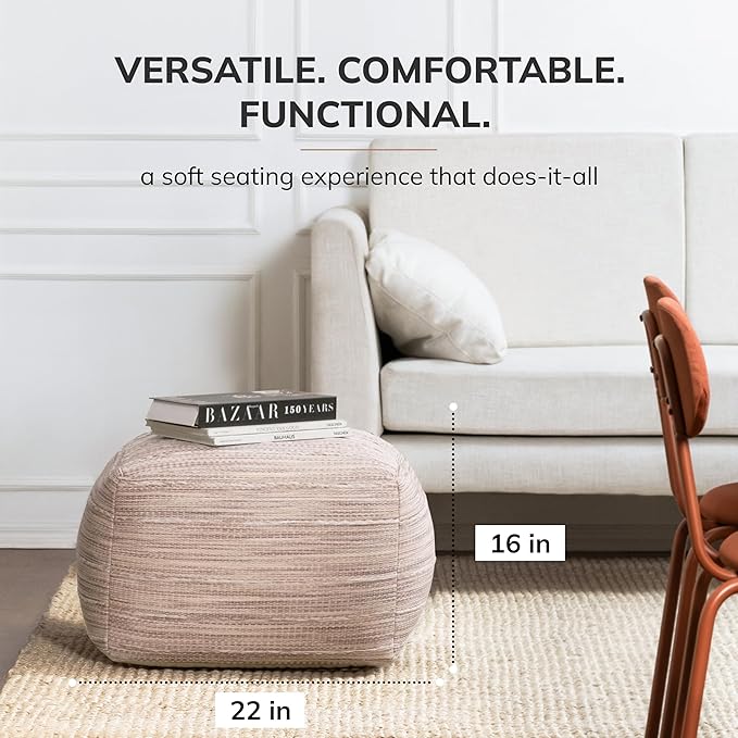 Anji Mountain 22"x22"x16" Handmade & Handcrafted Ottoman Pouf Comfortable Pouf Ottoman Foot Rest & Home Décor Accent for Living Room, Bedroom, Nursery, Kids Room, Patio-Ruum Studio Home