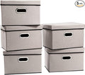 PRANDOM Foldable Storage Bin with Lid [5-Pack] Linen Fabric Decorative Storage Box Organizer Container Basket Cube with Handles Divider for Closet Office Living Room Light Grey(14.9x9.8x9.8)-Ruum Studio Home