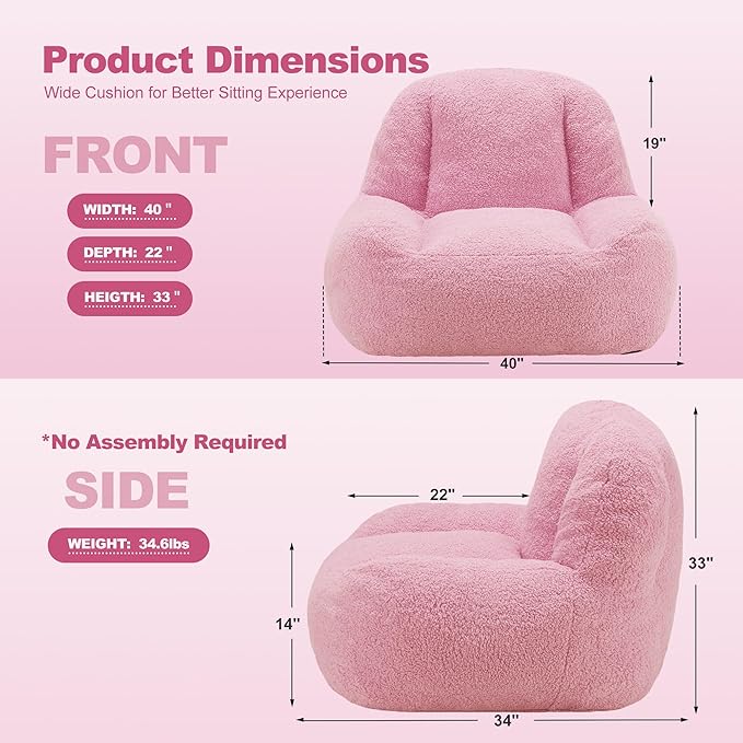 Homguava Bean Bag Chairs for Adults,Giant Beanbag Couch Adult Bean Bag Chair with Filler Included,Modern Lazy Sofa Comfy Chair for Living Room(Soft Pink)-Ruum Studio Home