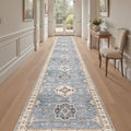 Washable 3x20 Runner Rug - Area Rugs Neutral Vintage Distressed Floral Farmhouse Boho Large Soft Floor Rug Indoor Carpet for Hallway Entryway Home - Blue-Ruum Studio Home