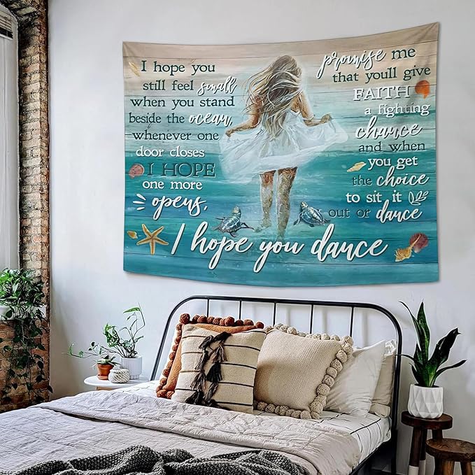 Coastal Beach Tapestry I Hope You Dance Tapestry Wall Hanging for Bedroom Sea Turtle Tapestries Aesthetic Wall Decor for Home Dorm Living Room 60"x90"-Ruum Studio Home